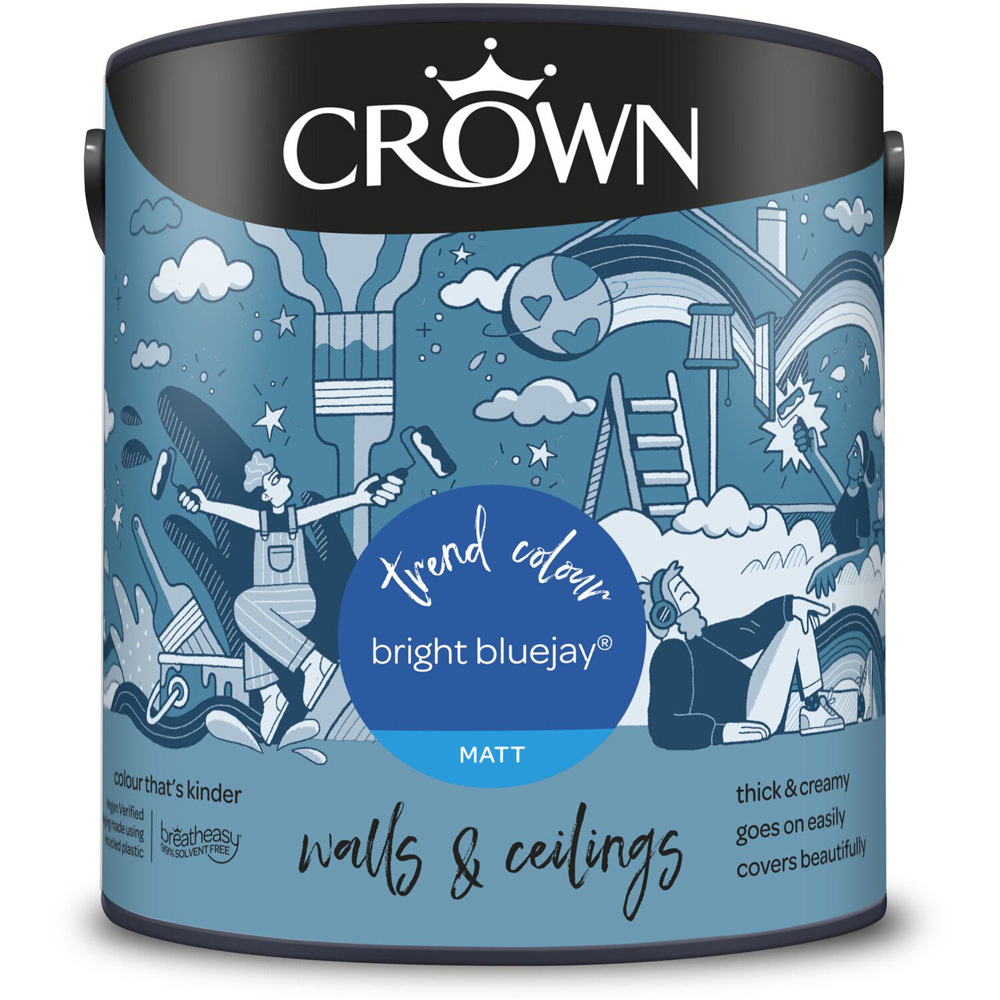 Crown Walls and Ceilings Bright Bluejay Matt Emulsion Paint 2.5L Image 2