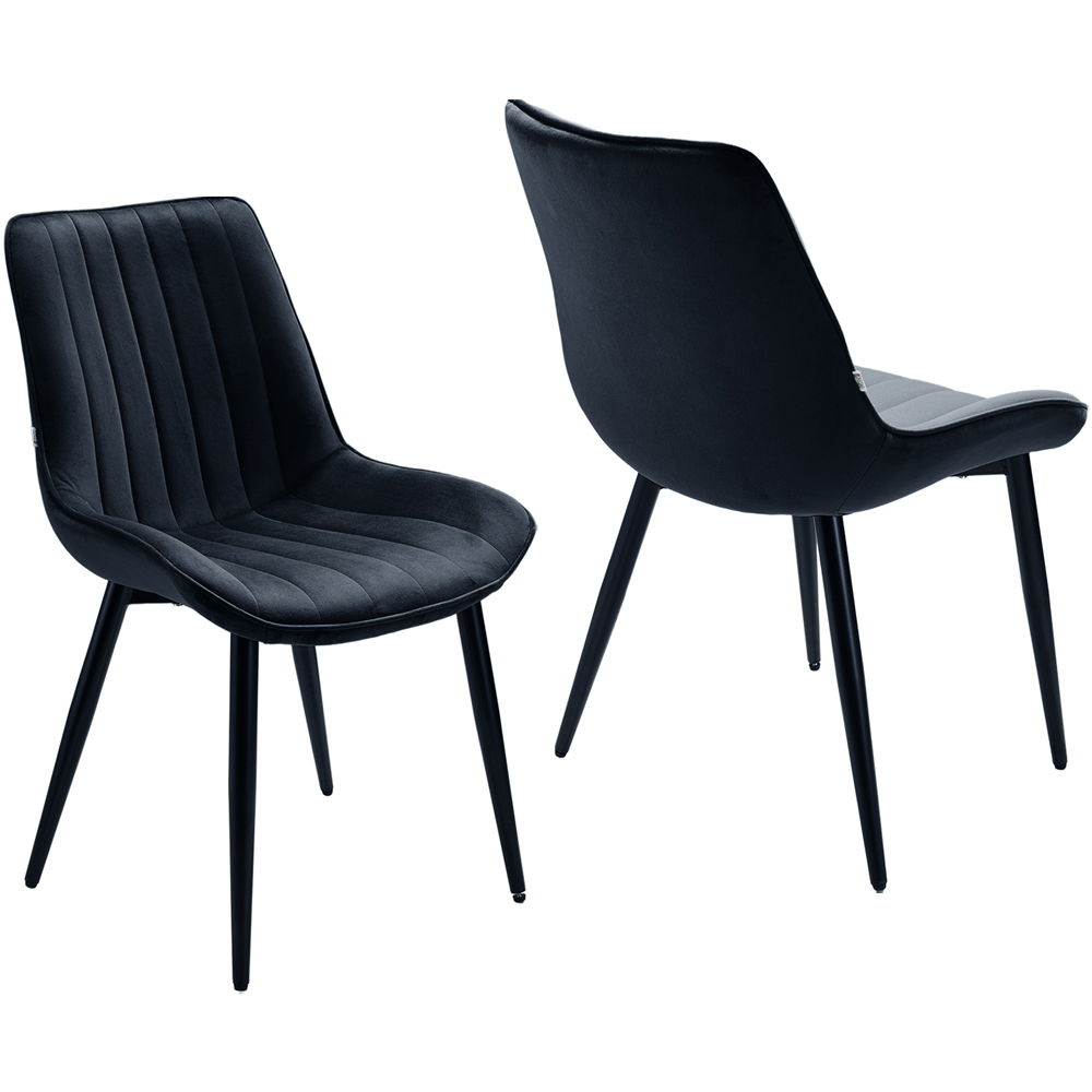 Living and Home Set of 2 Black Dutch Velvet Dining Chair Image 2
