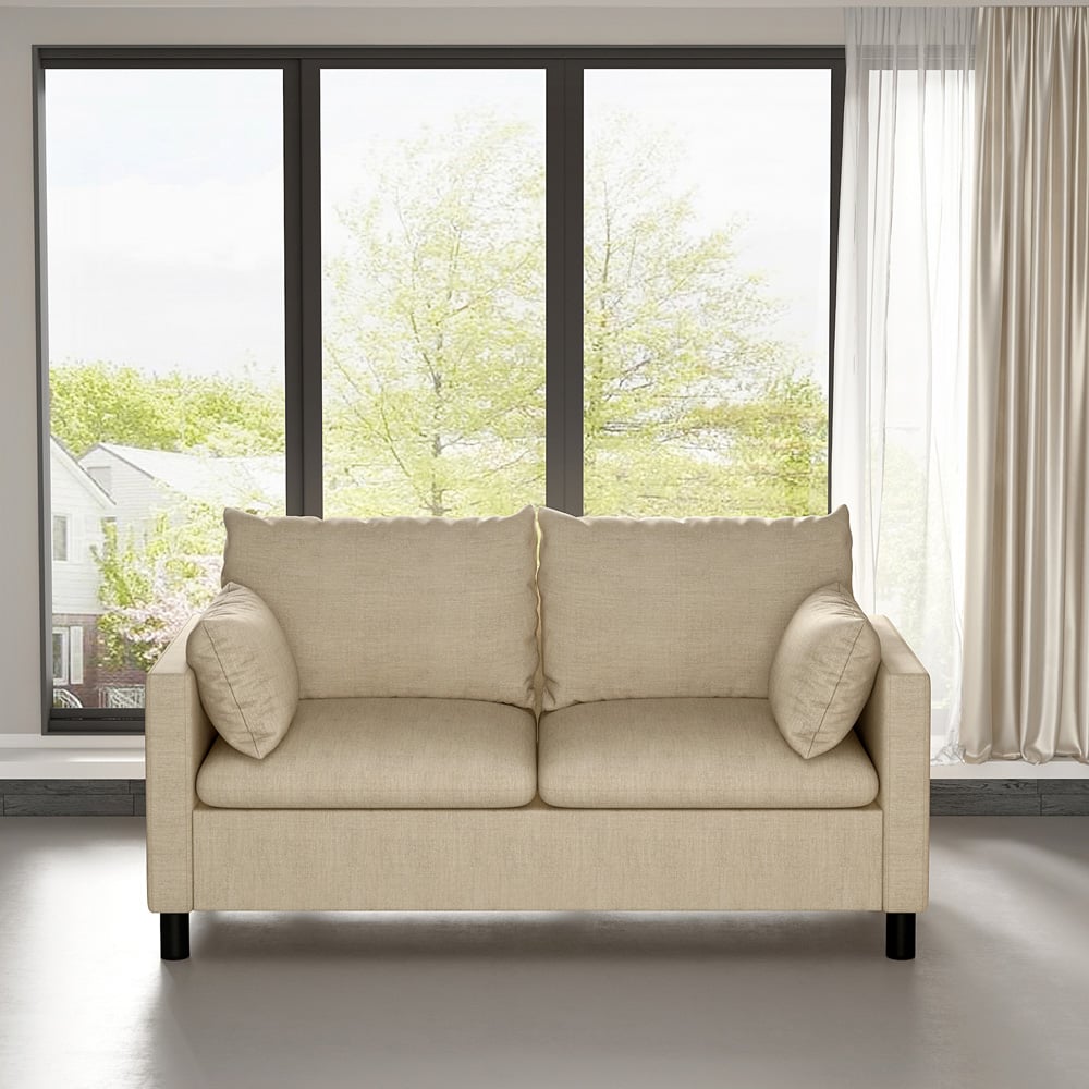 wilko Laura 2 Seater Beige Linen Plush Padded Sofa Image 6