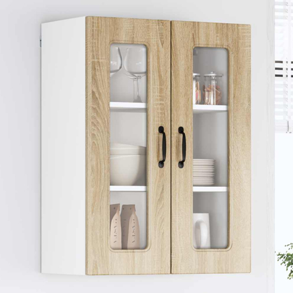 vidaXL 2 Glass Door Sonoma Oak Kitchen Wall Cabinet Image 1