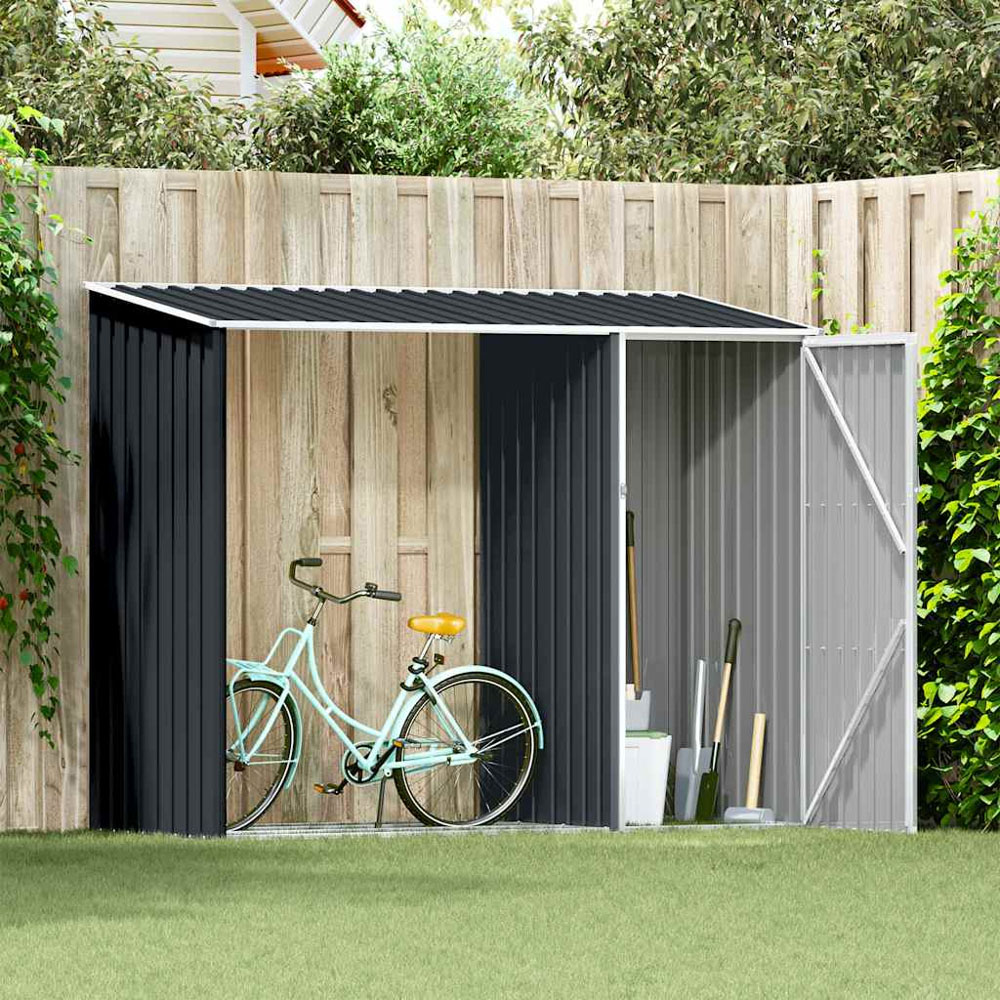 vidaXL 8 x 3.2ft Anthracite Galvanised Steel Garden Firewood Shed Image 2