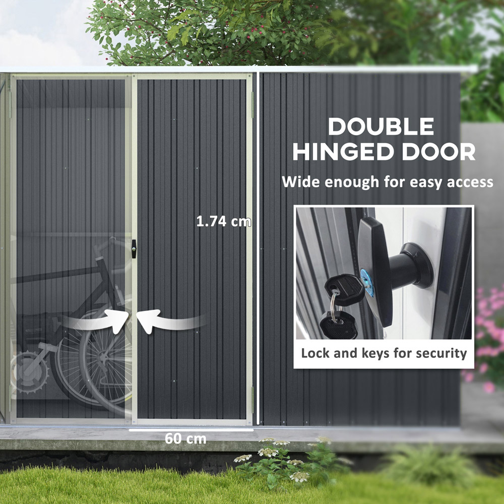 Outsunny 11 x 5.6ft Grey Galvanised Metal Garden Shed with Lockable Doors Image 6