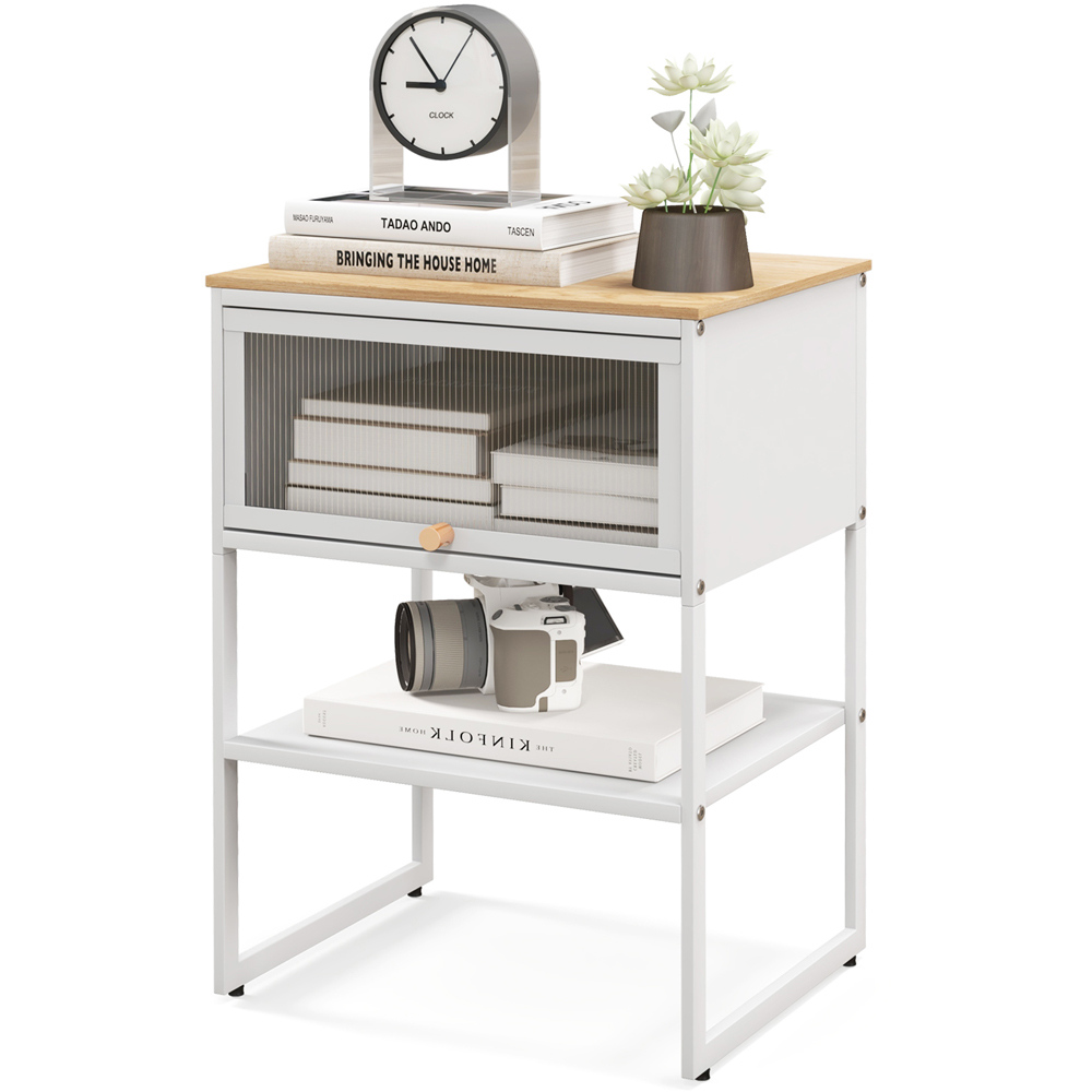 Costway Single Flip Up Door Single Shelf White Side Table Image 3
