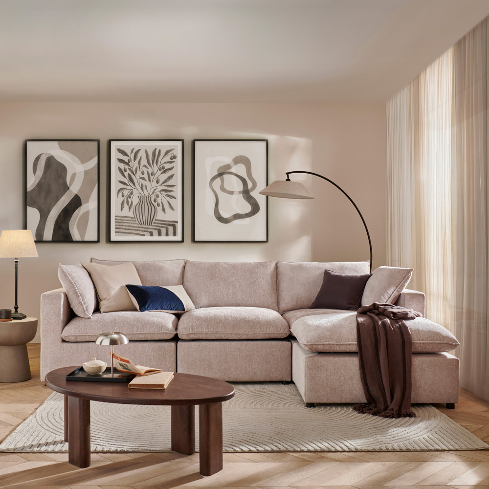 Juliet 4 Seater Symphony Pearl Chenille Fabric Corner Modular Chaise Sofa Image 9