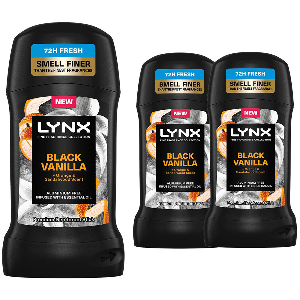 Lynx Black Vanilla Deodorant Stick 50ml 3 Pack Image 1