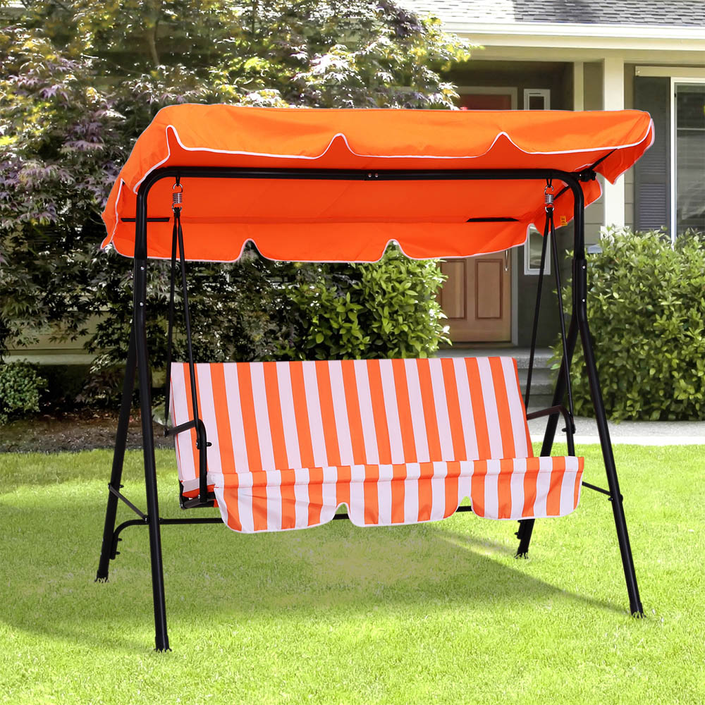 Outsunny 3 Seater Orange Garden Swing Chair with Canopy Image 1