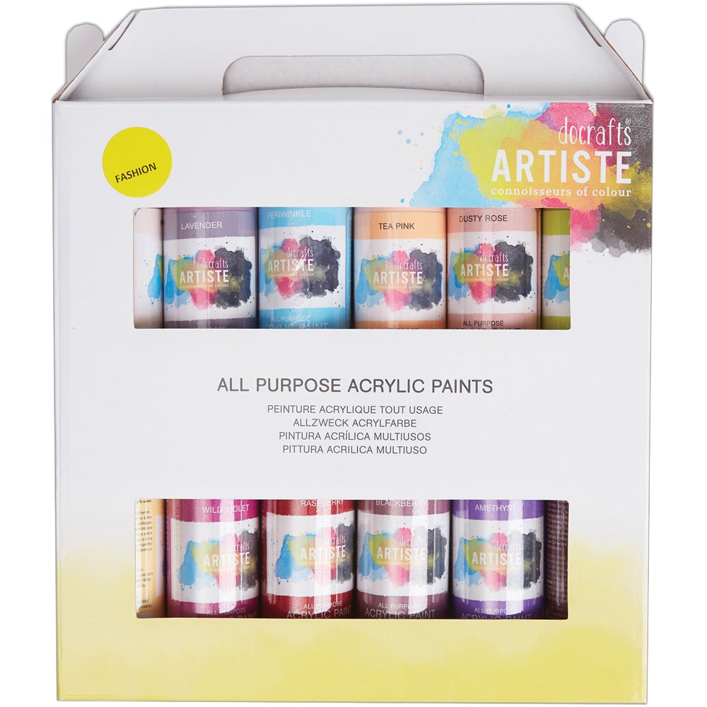 Docrafts Artiste Multicoloured Acrylic Paint 12 Pack Image 1