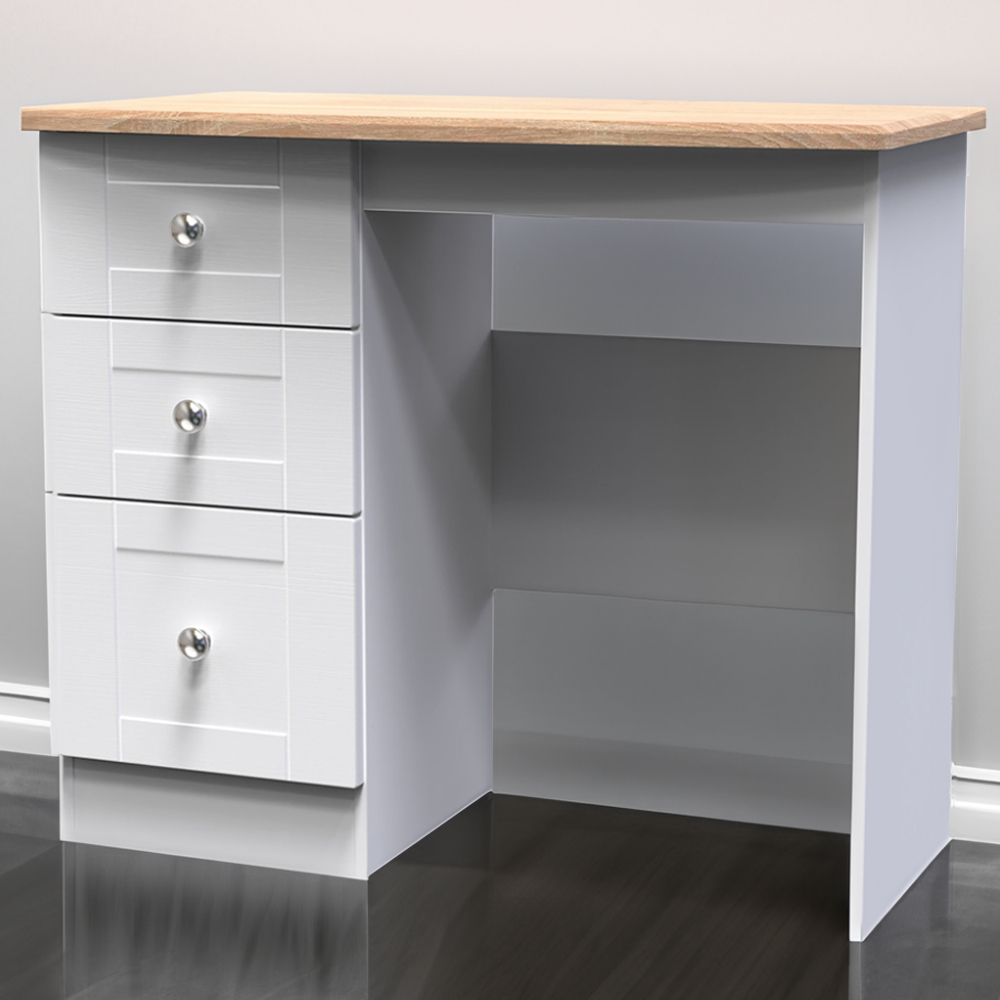 Crowndale Sussex 3 Drawer White Ash and Bardolino Oak Dressing Table Ready Assembled Image 1