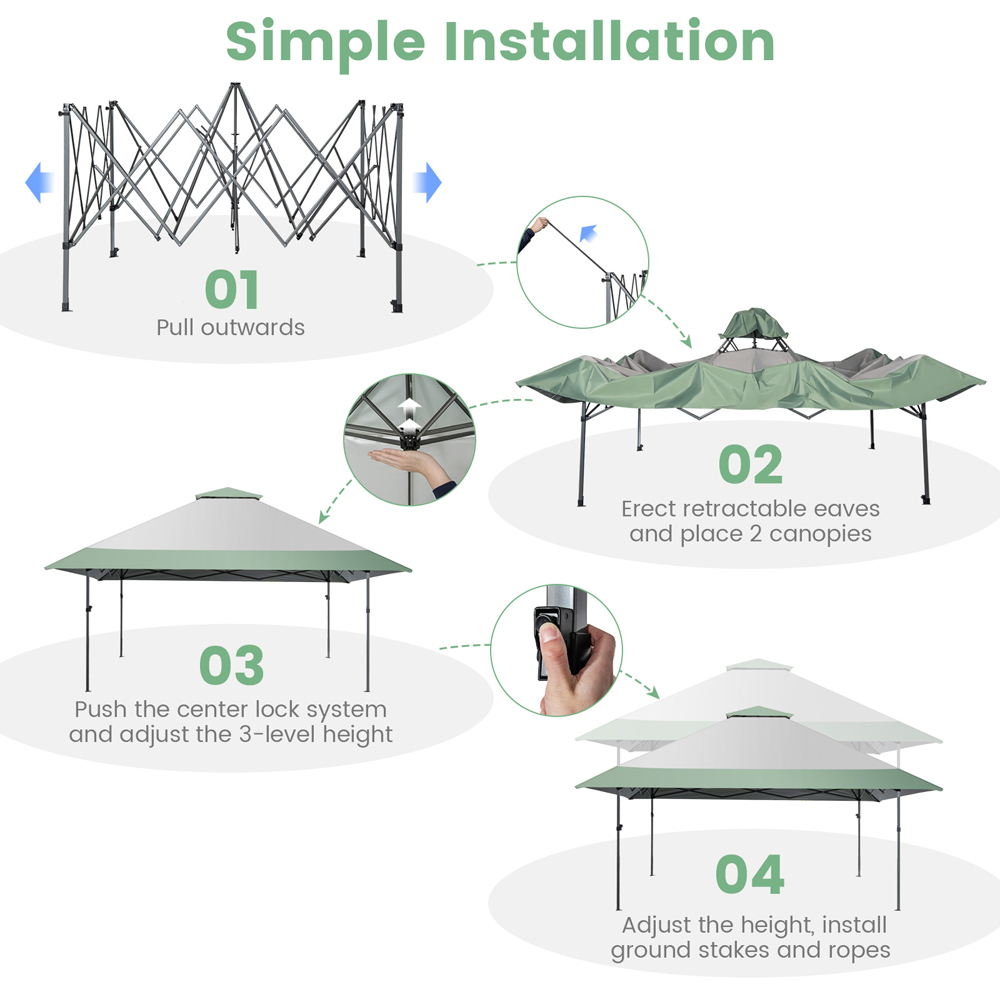 Costway 4 x 4m Green Pop Up Gazebo with 4 Ribs and Widen Eaves Image 5