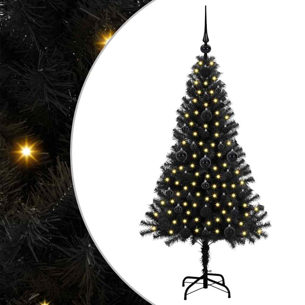 vidaXL Pre-Lit Black Bauble Black Artificial Christmas Tree 5ft Image 6
