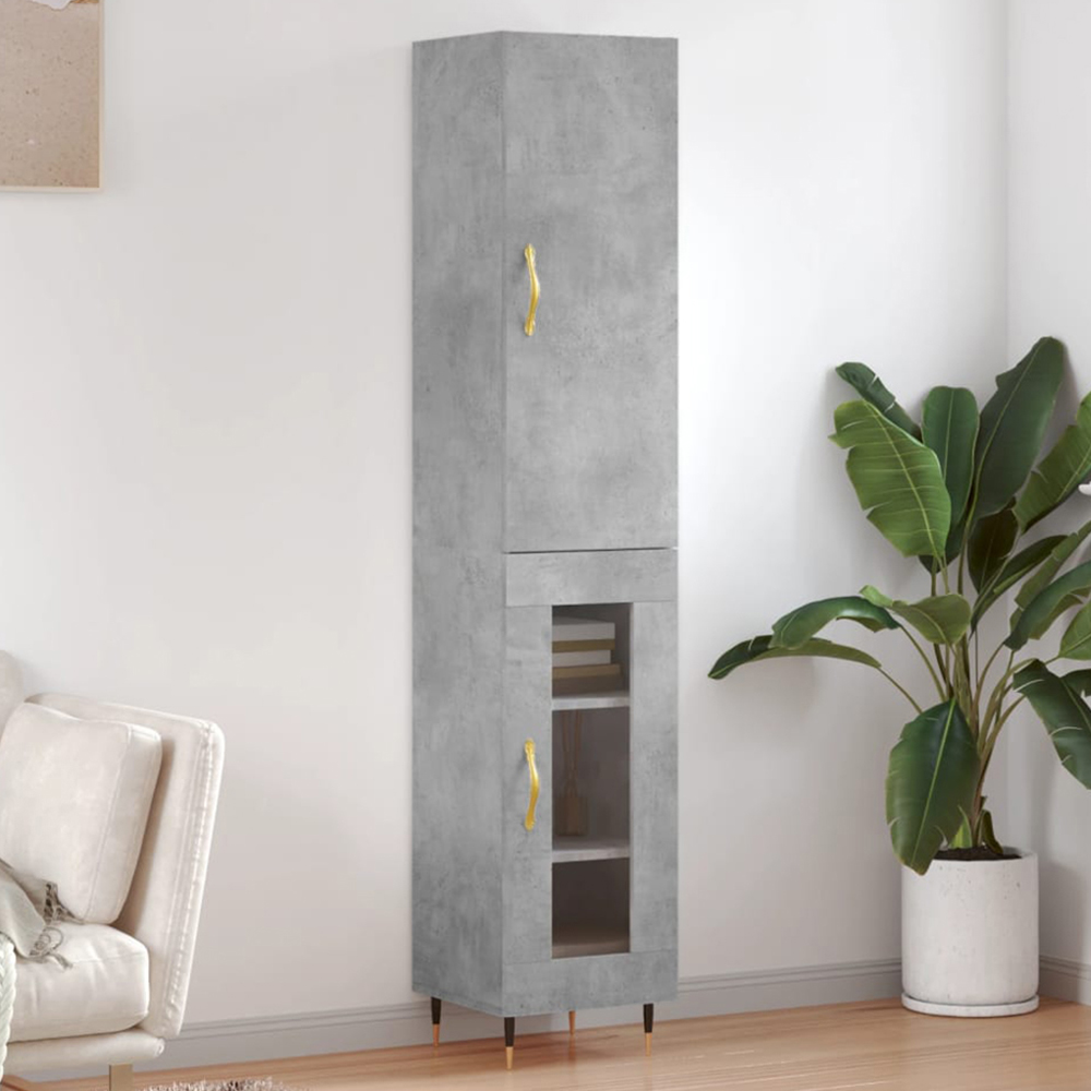 vidaXL 2 Door Concrete Grey Wooden Highboard Image 1