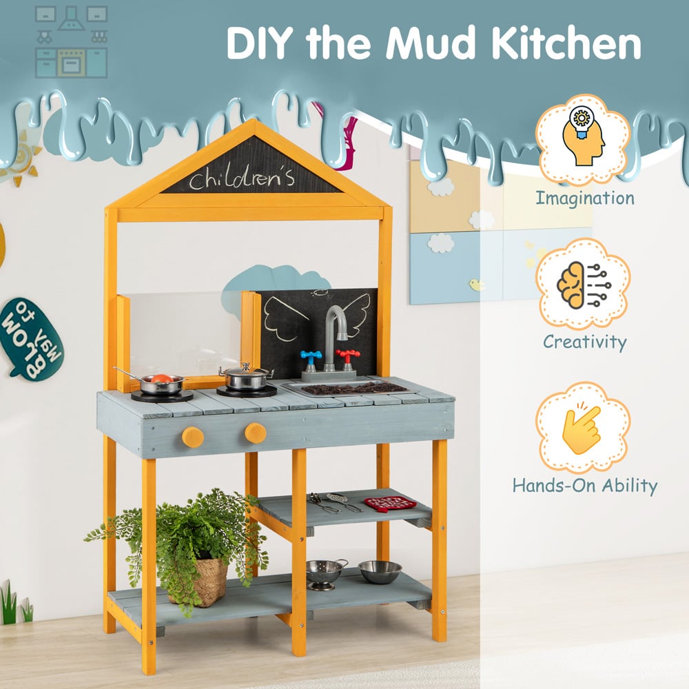 Costway Kids Blue Kitchen Play Set with Root Viewer Planter Rotatable Faucet Image 5