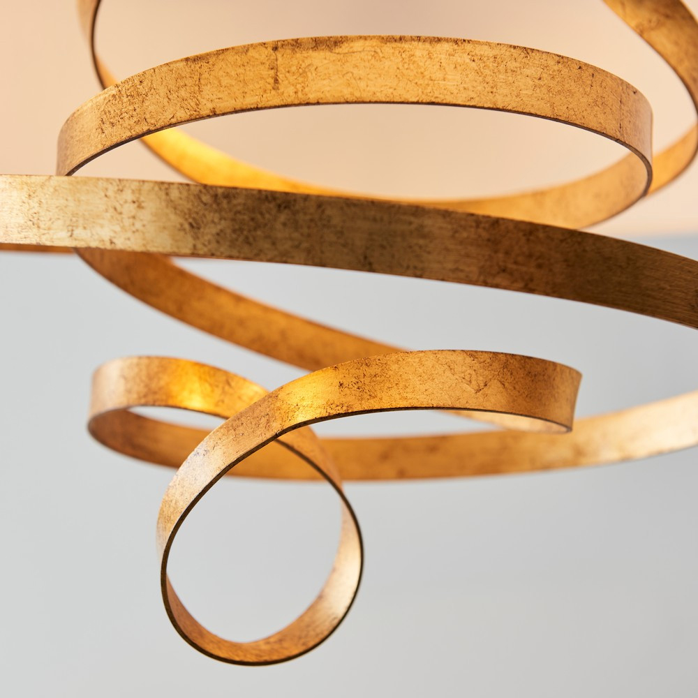 Merano Sanremo Gold Ivory Cotton Fabric 3 Light Pendant Ceiling Light Image 6