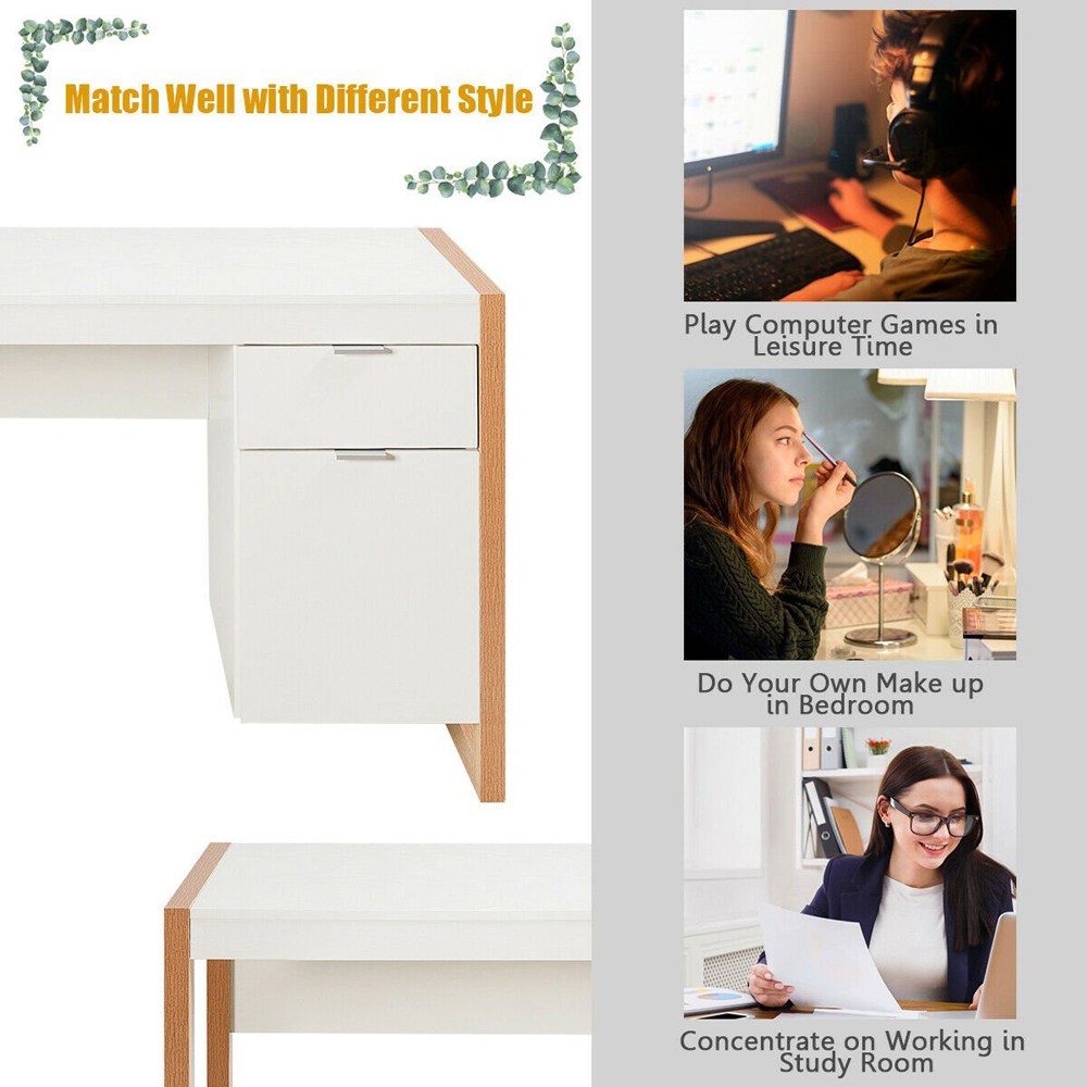 Costway Wooden Computer Desk with Drawer and Cabinet Image 7