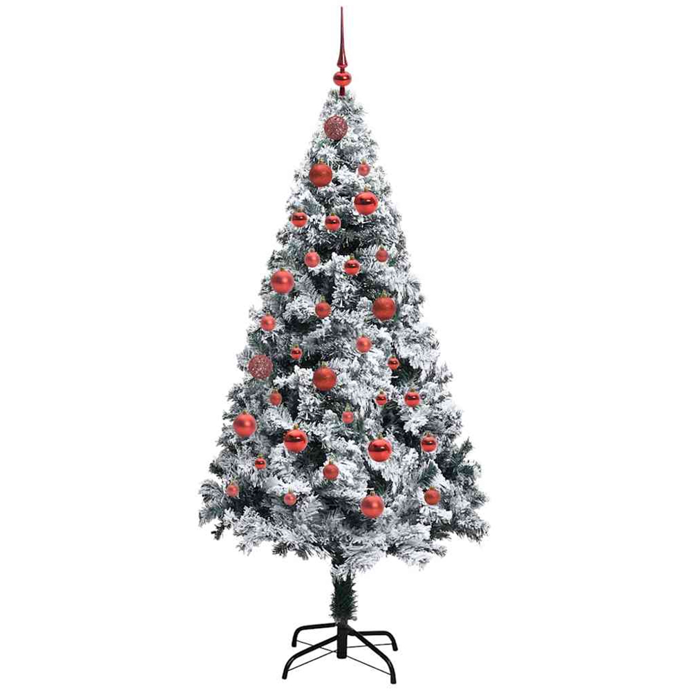 vidaXL Pre-Lit Red Baubles White Artificial Christmas Tree 5ft Image 4