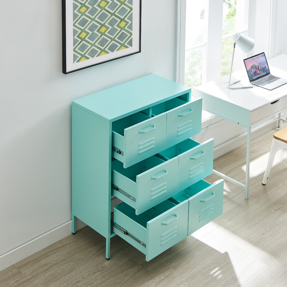Furniturebox Theo 6 Drawer Light Blue Metal Sideboard Image 6