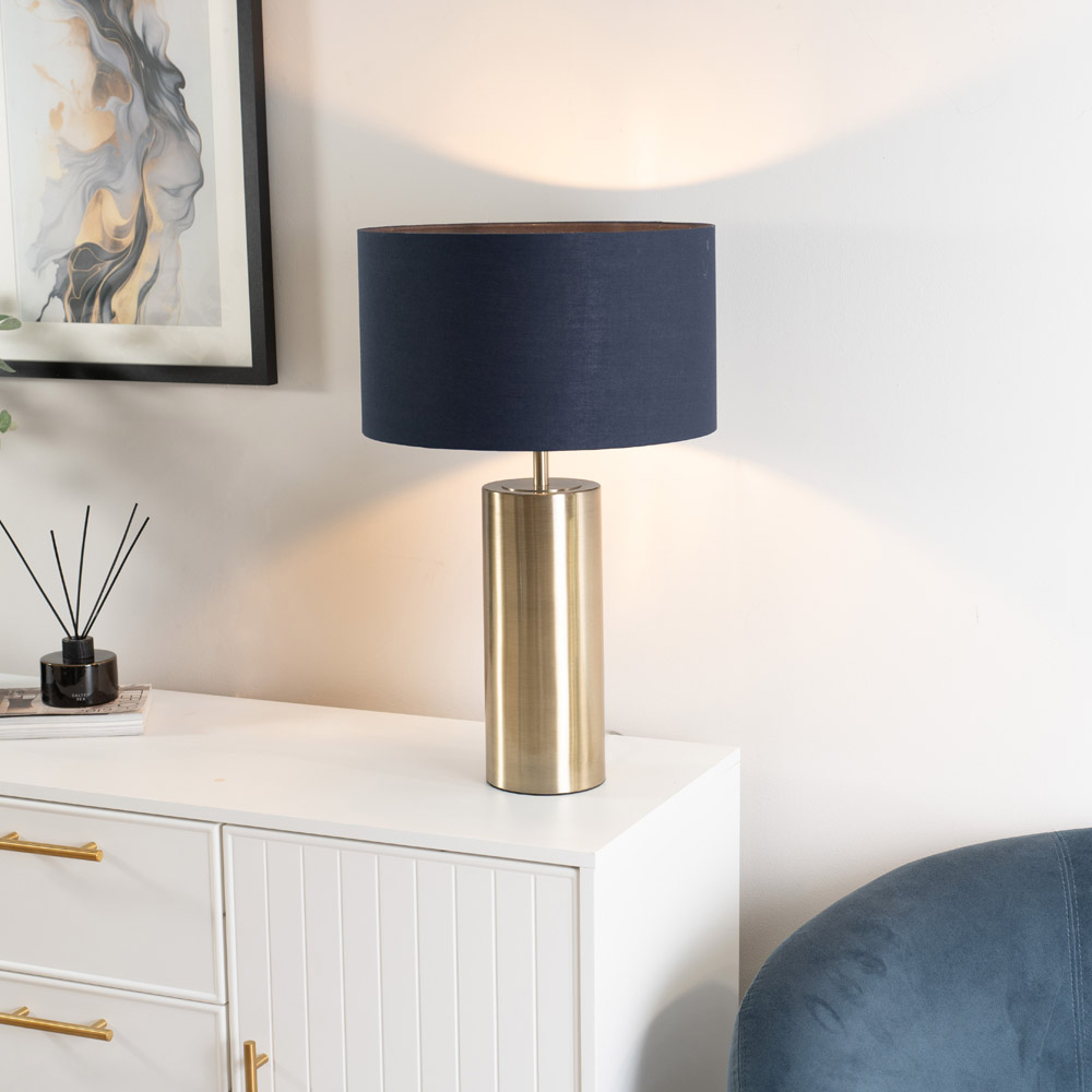 ValueLights Lexy Reni Navy Blue and Antique Brass Shade Touch LED Table Lamp Image 2