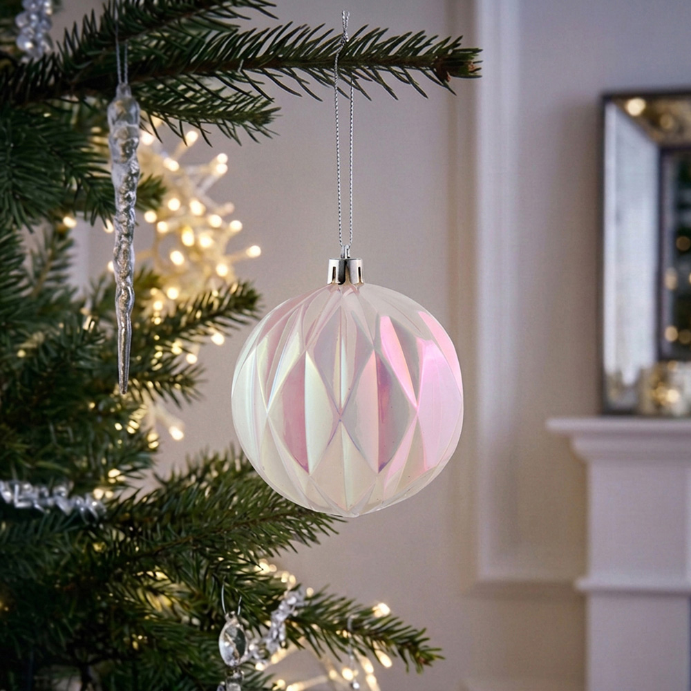 Pack of 4 Iridescent Baubles White Image 2