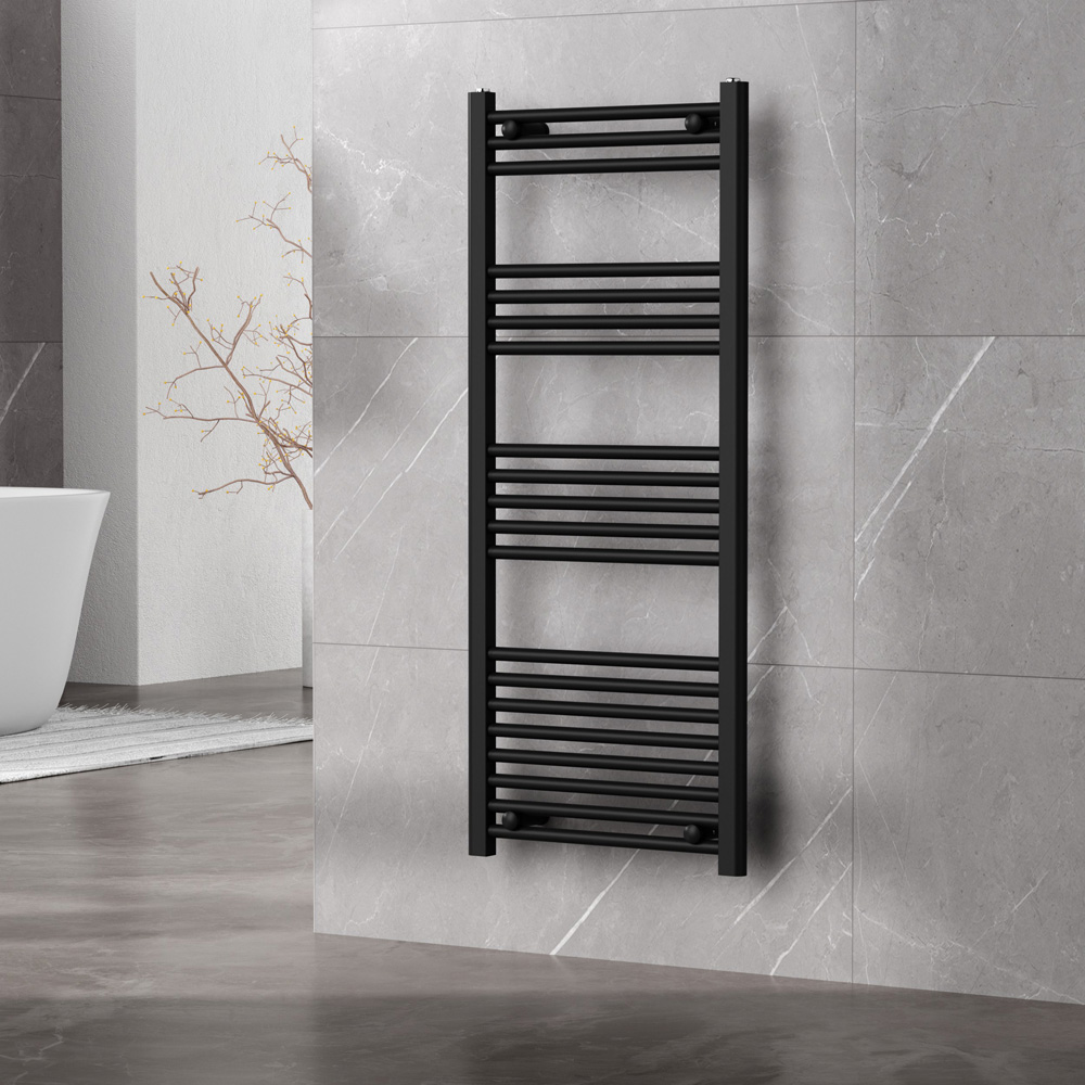Go Bathrooms Nola Black Heated Towel Rail 1200 x 500mm Image 2