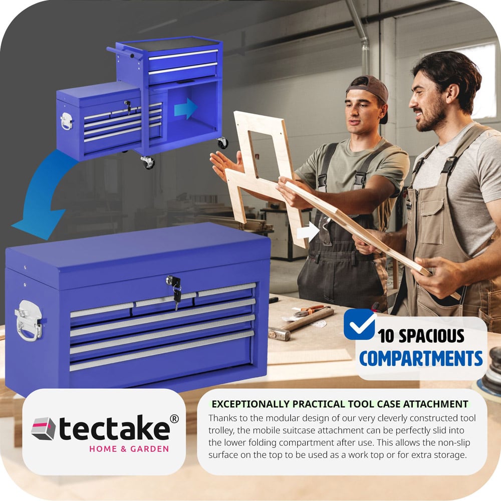 tectake 8 Drawer Blue Tool Chest of Drawers with Wheels Image 7
