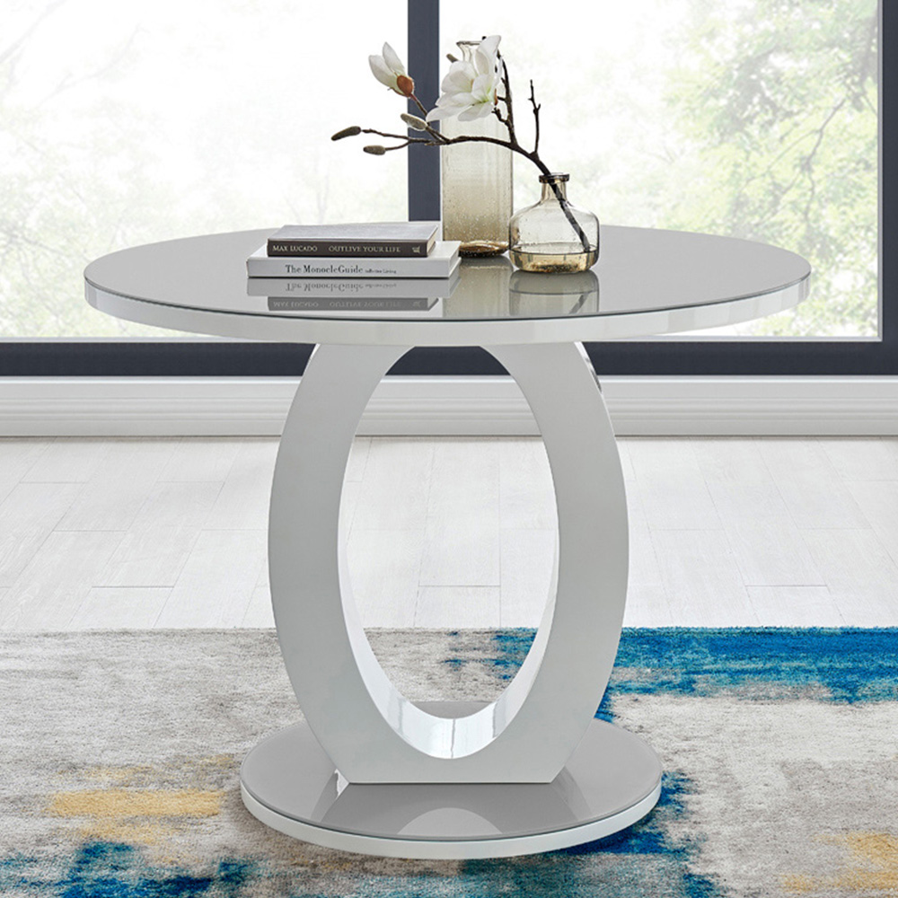 Furniturebox Lucia Valera 4 Seater Round Dining Set Grey Gloss Navy and Chrome Image 2