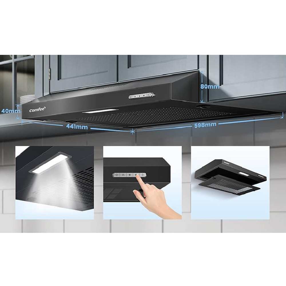 Comfee Stainless Steel Black 60cm 3 Under Cabinet Cooker Hood with Carbon Charcoal Filter Image 8