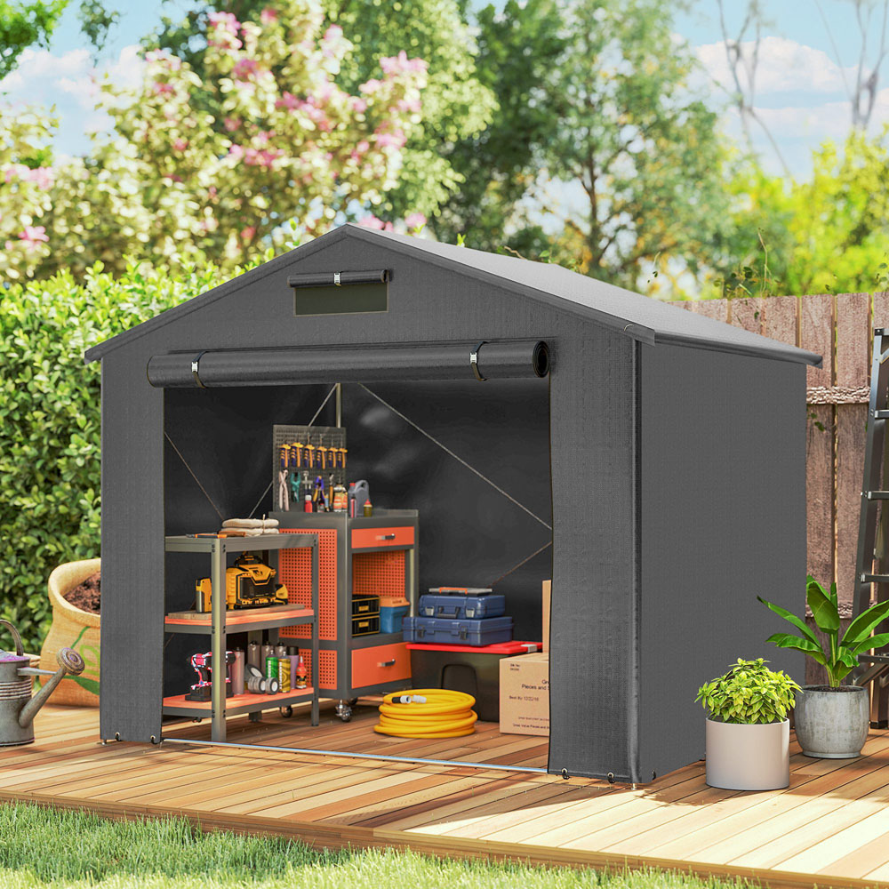 Outsunny 8 x 4ft Dark Grey Garden Storage Shed with Roll-Up Zipper Door Image 2