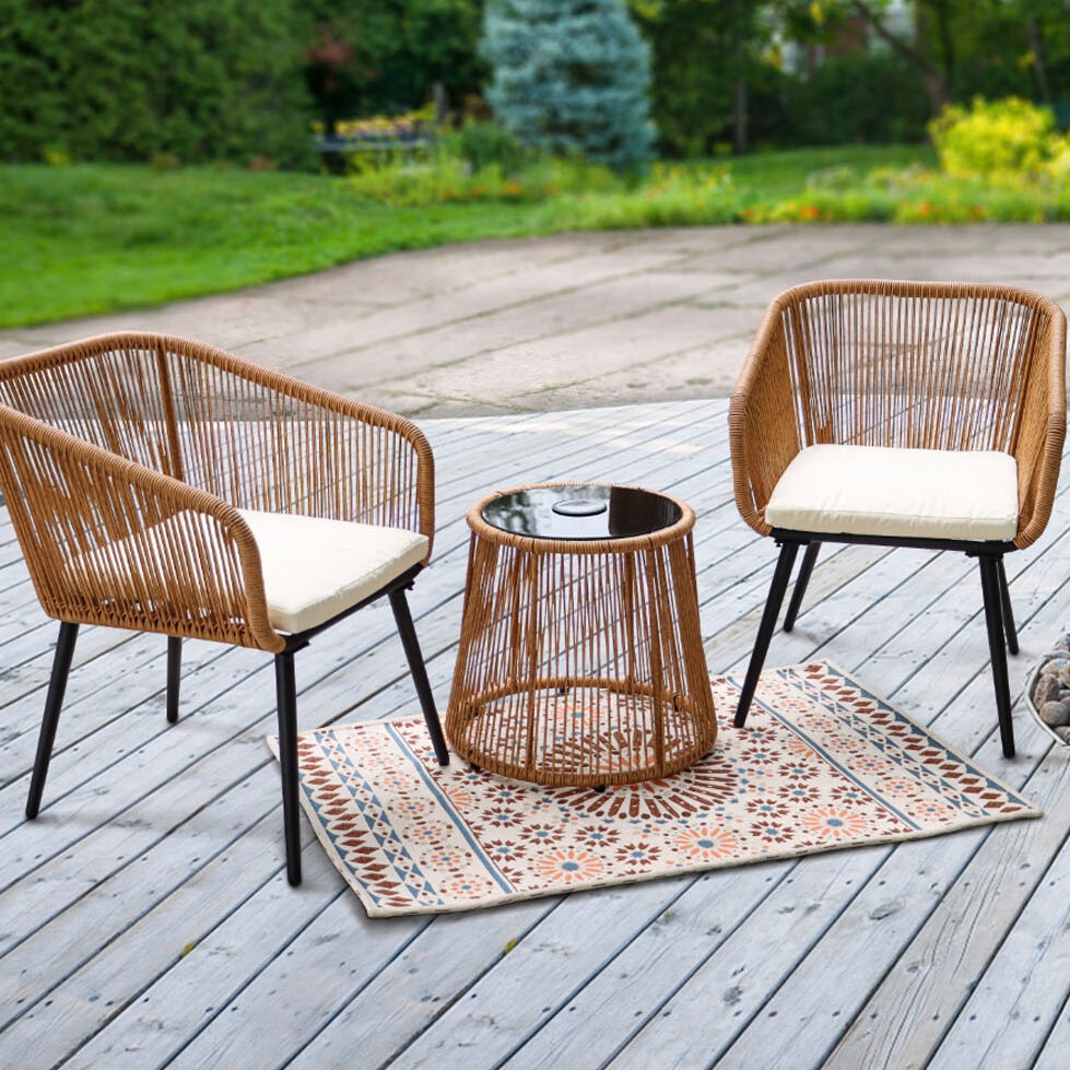 Stockholm Wicker 2 Seater Bistro Set with LED Solar Light Image 1