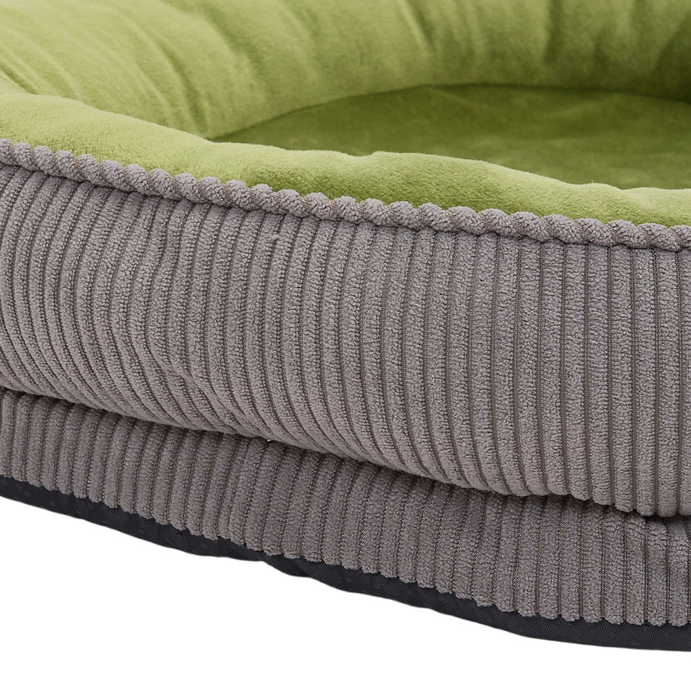 H&O Direct 50cm Grey and Green Corduroy Dog Cuddle Bed with Anti-Slip Bottom Image 3