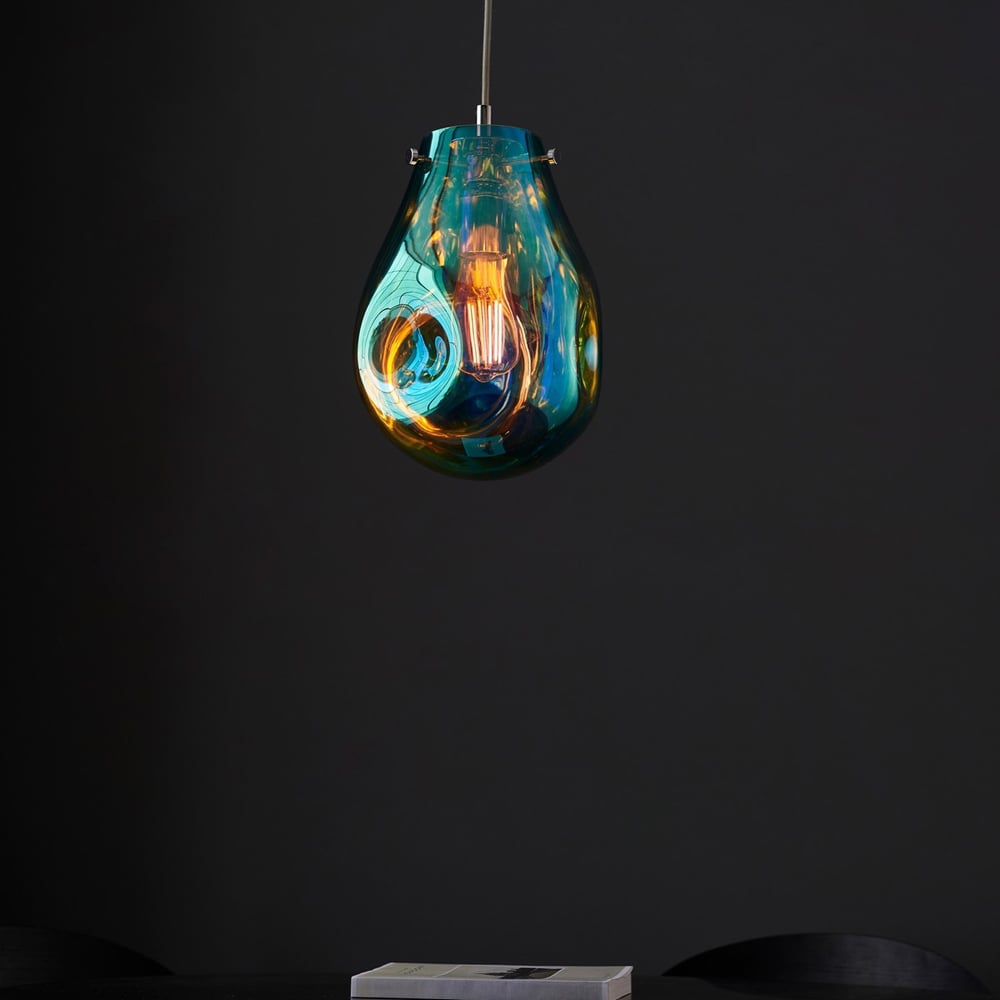 Merano Perugia Small Metallic Glass Petrol Pendant Ceiling Lamp Image 6