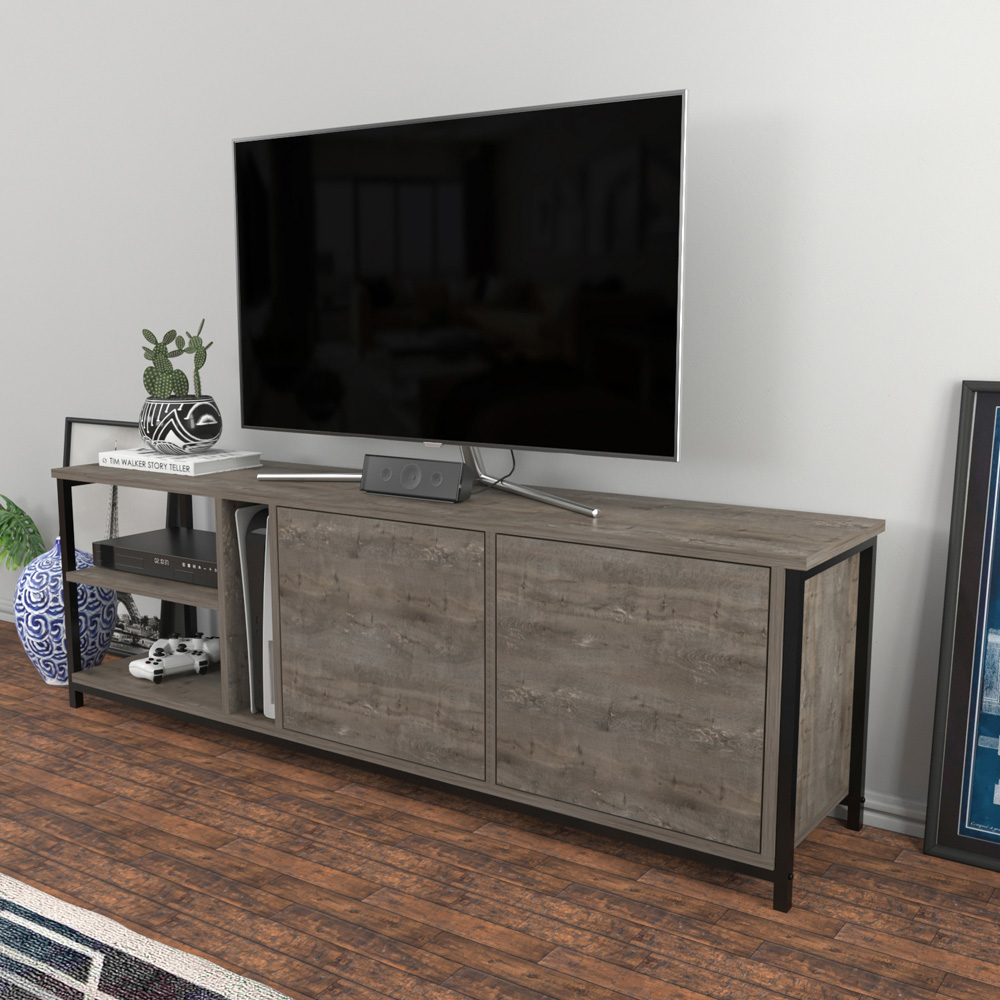 Decorotika Primrose 2 Door 3 Shelf Black Wenge TV Stand for 72 inch TV Image 6
