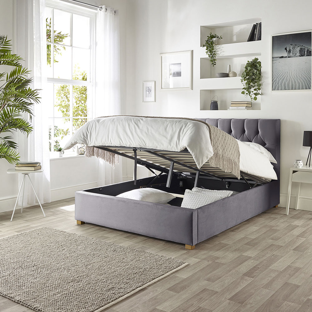 Catherine Lansfield Boutique King Size Steel Velvet Ottoman Bed Image 4