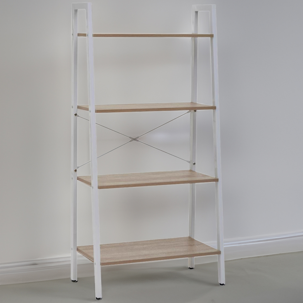 Premier Housewares Bradbury 4 Shelf Natural Oak Veneer Ladder Bookshelf