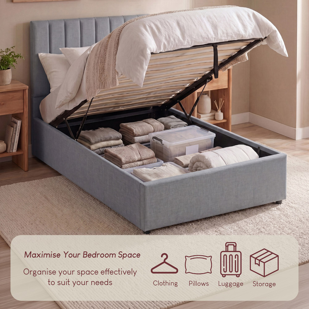 VIDA DESIGNS Vellaro Single Light Grey Linen Fabric Ottoman Bed with Headboard Image 4