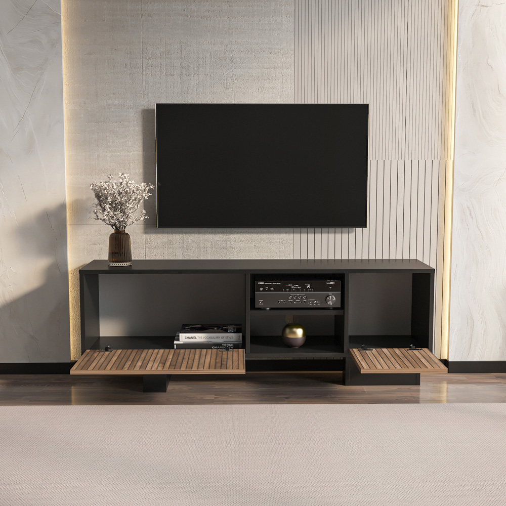 Decorotika Monaco 2 Door 2 Shelf Black Alina TV Unit Image 6