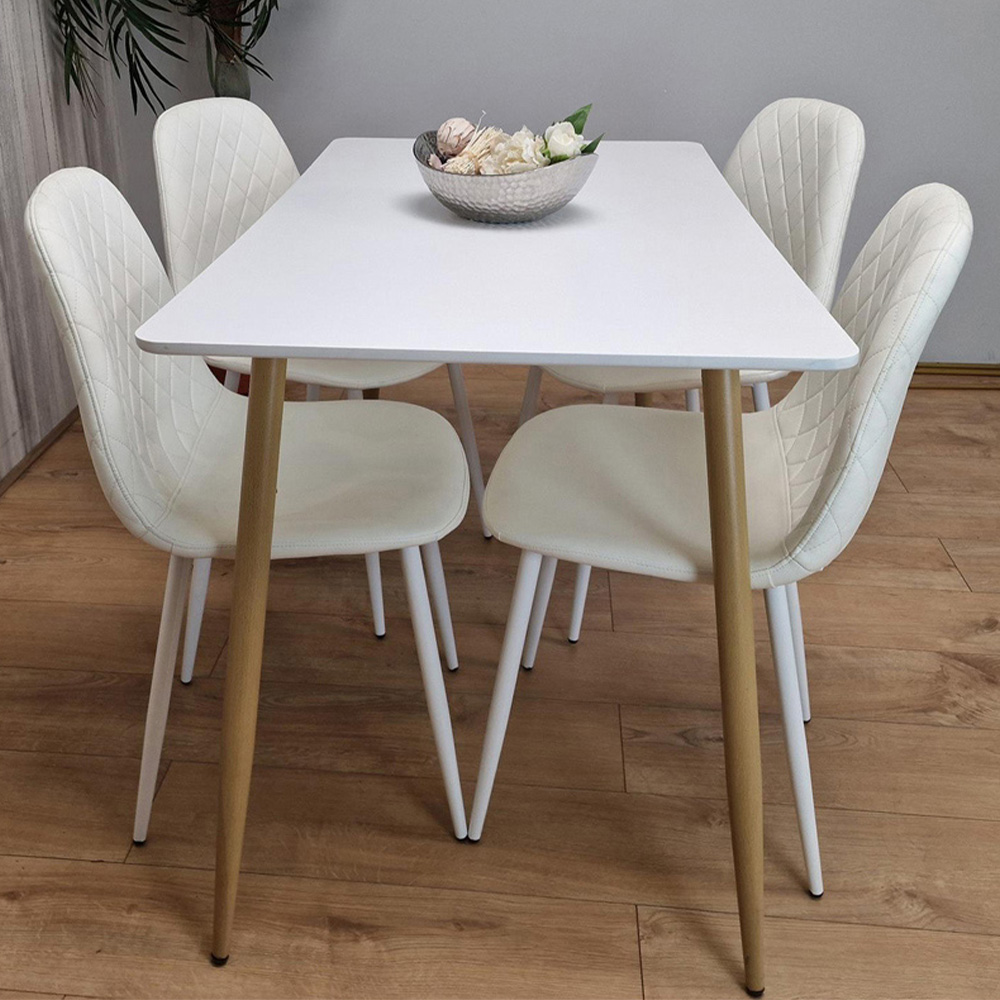 Portland 4 Seater Faux leather Dining Set White Image 1