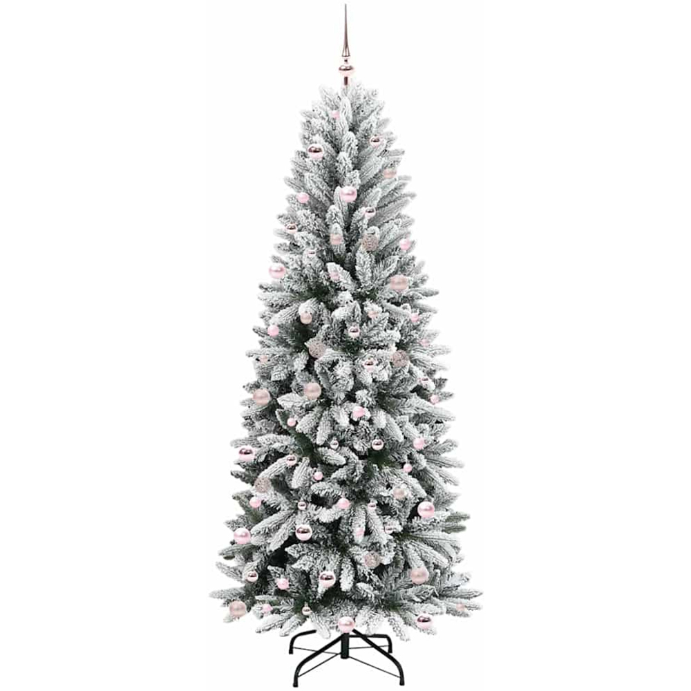 vidaXL Pre-Lit Pink Baubles Artificial Snow Flocked Christmas Tree 8ft Image 4