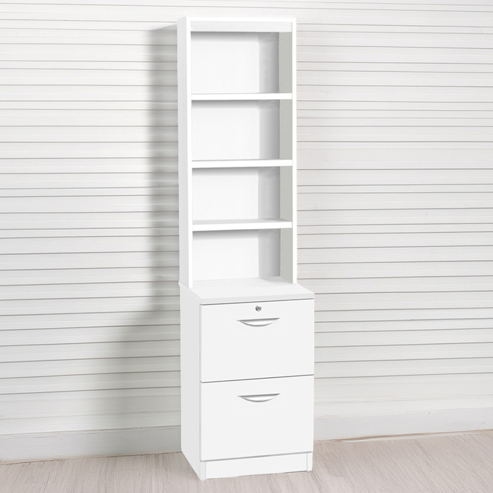 R White Cabinets 2 Drawer 4 Shelf White Filing Cabinet with Hutch Image 1
