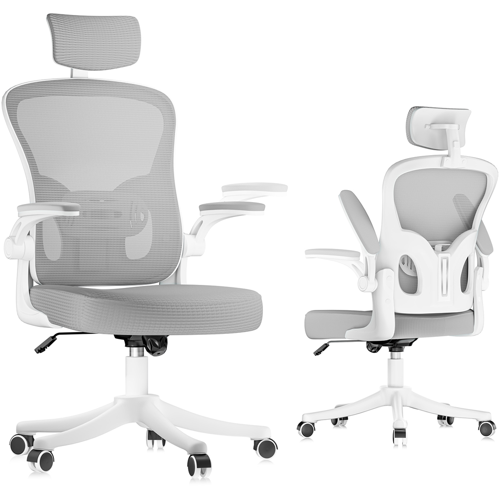 Rattrix Grey Mesh Height Adjustable Ergonomic Office Chair with Flip-Up Arms and Lumbar Support Image 2