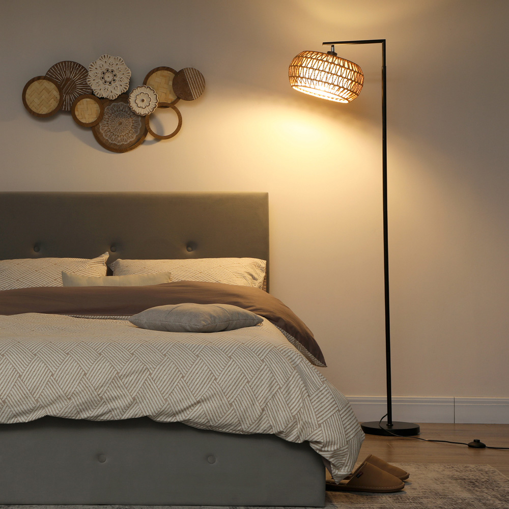 Portland Black Boho Dimmable LED Floor Lamp with Double Shade Image 3