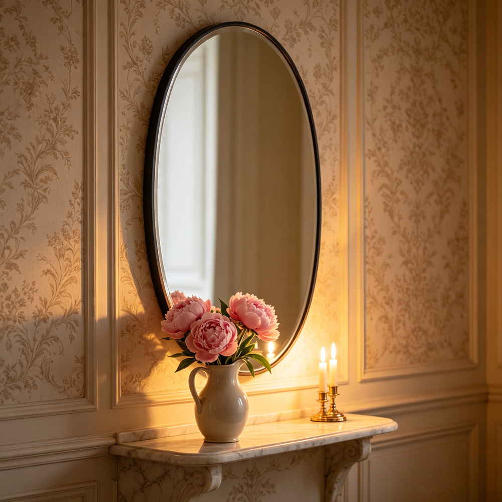 Living and Home Black Oval Aluminium Framed HD Float Glass Bathroom Mirror 40 x 60cm Image 7