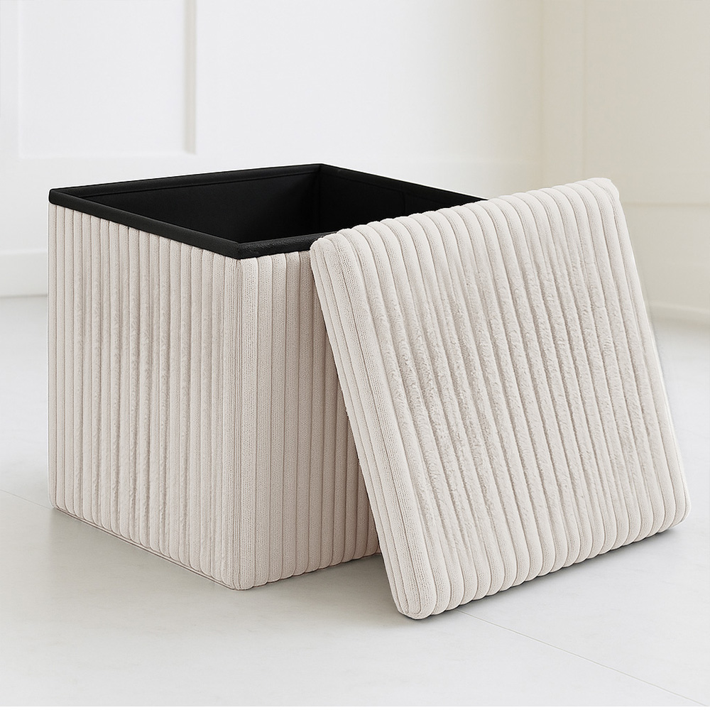Homerepublic Cream Corduroy Foldable Storage Box 38 x 38cm Image 3