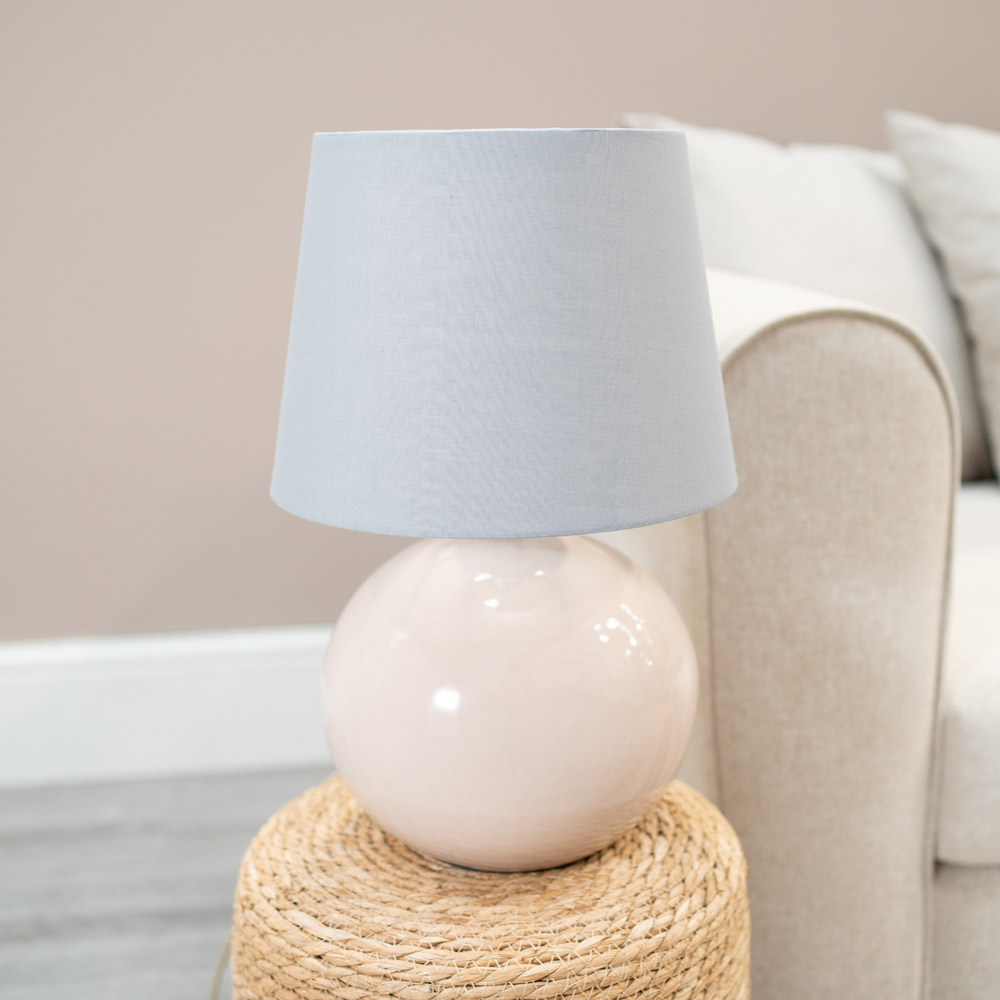 ValueLights Bosco Natural Stone Grey Fabric Tapered Shade Ceramic LED Table Lamp Image 3