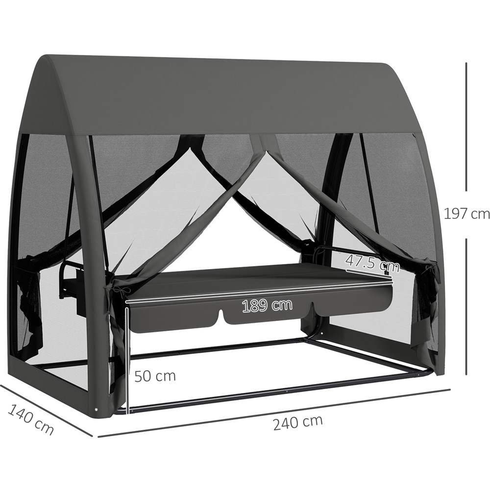 Outsunny 3 Seater Grey Garden Swing Chair with Mesh Canopy Image 7