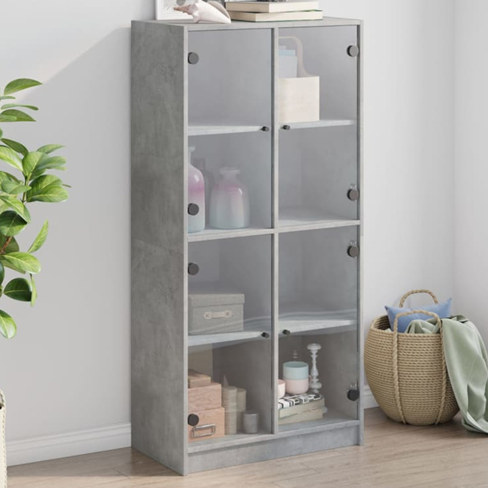 vidaXL 2 Glass Door Concrete Grey Highboard Image 1