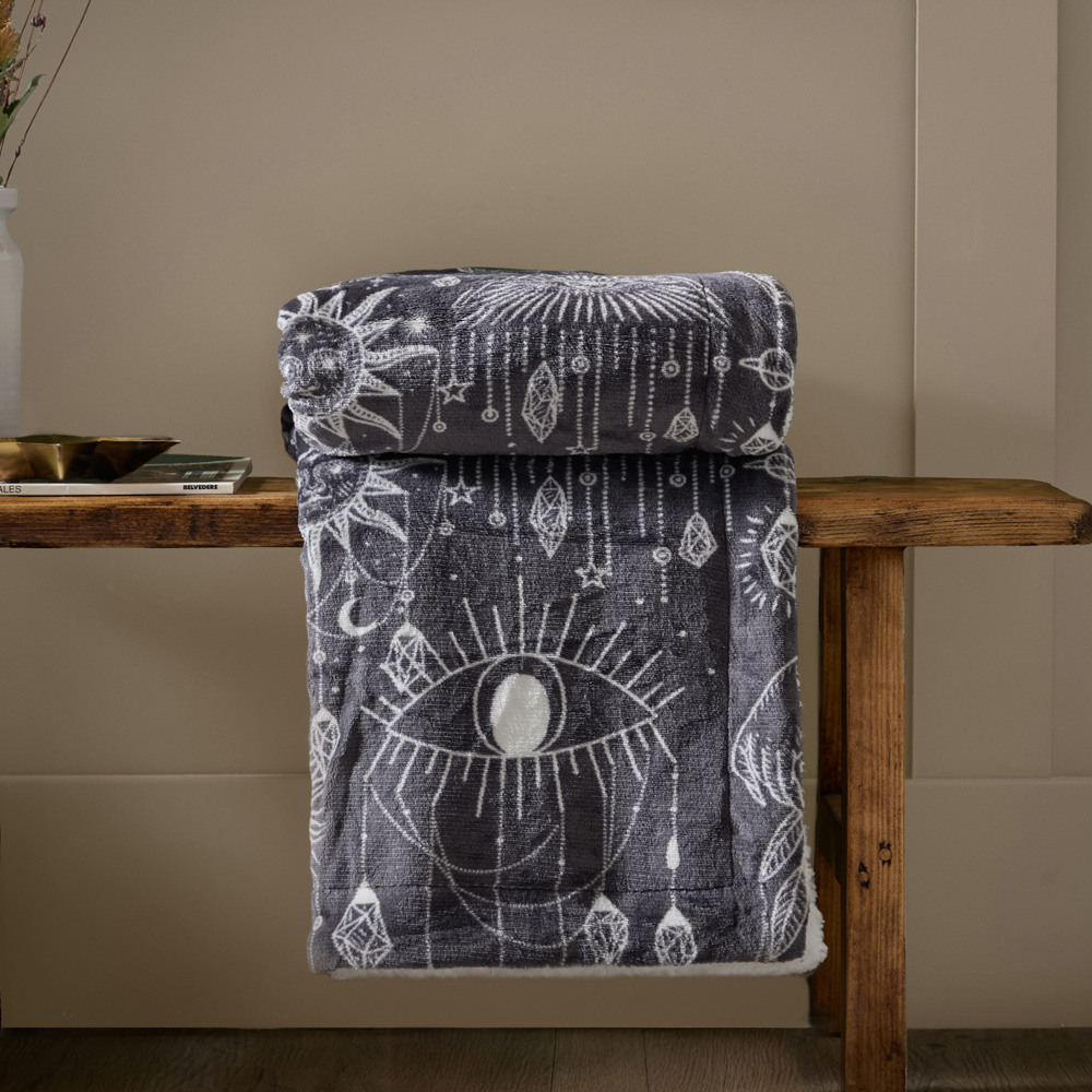 Furn Constellation Printed Charcoal and Cream Sherpa Fleece Throw, 130 x 180cm Image 2
