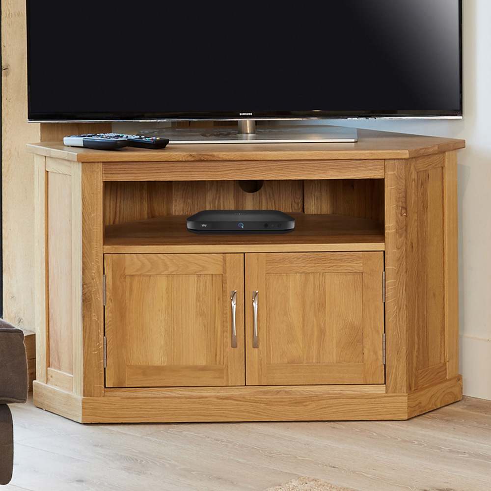 Baumhaus Mobel 2 Door Oak Corner TV Cabinet Image 1