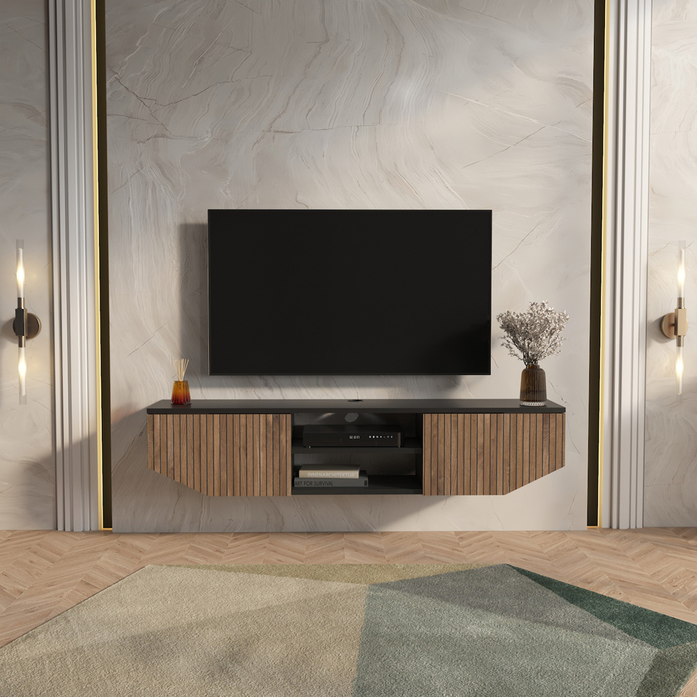 Decorotika Hera 2 Door 2 Shelf Black Alina Wall Mounted TV Unit Image 7