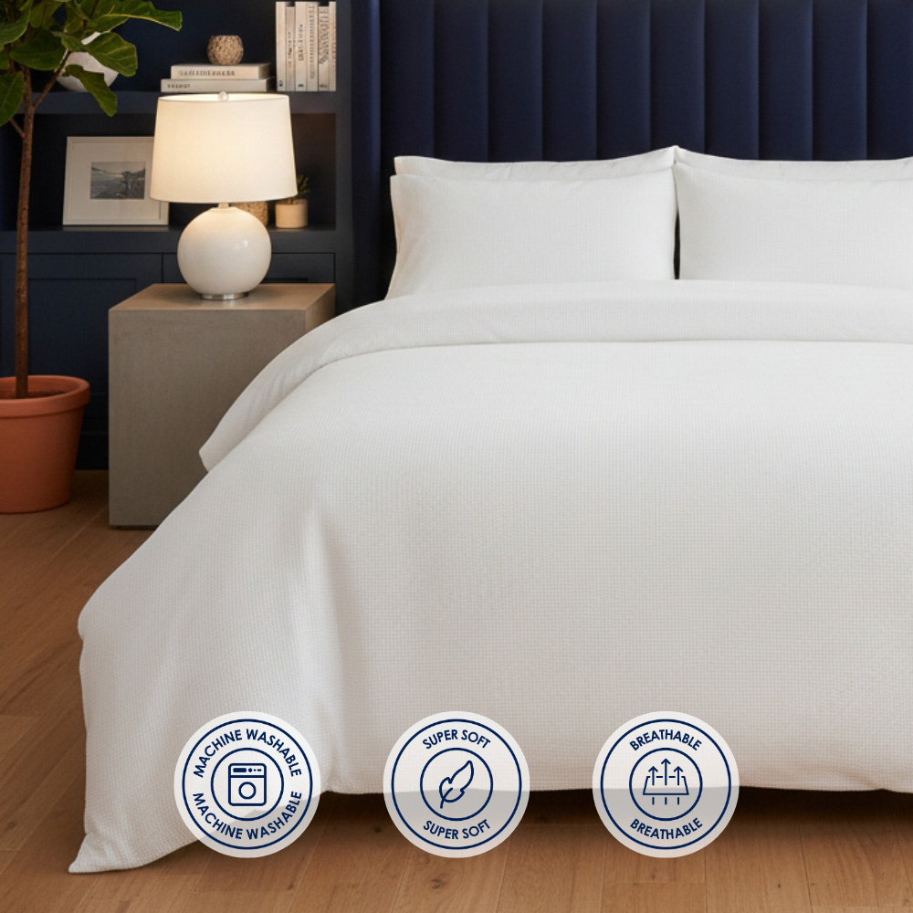 MHG Living King Size White Chunky Waffle Duvet Cover Set Image 8