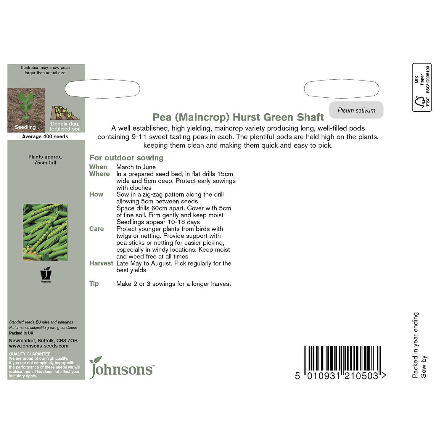 Johnsons Hurst Green Shaft Pea Seeds Image 3